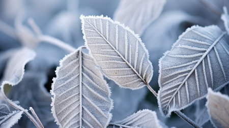 the intricate details of ice crystals, formed during a cold morning. The soft sunlight gently reveals the delicate traceries of frost, turning even the simplest of elements into works of art.の素材