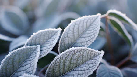 the intricate details of ice crystals, formed during a cold morning. The soft sunlight gently reveals the delicate traceries of frost, turning even the simplest of elements into works of art.の素材