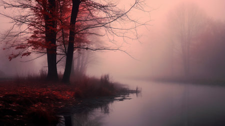 Immerse yourself in the captivating world of mist and mystery with this photograph. The landscape, shrouded in a dense blanket of fog, beckons you into a realm of intrigue and uncertainty.の素材