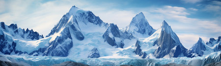 beauty of towering granite peaks draped in snow, where vast glaciers gracefully cascade down mountainsides, meeting pristine alpine lakes. the breathtaking serenity of untouched landscapesの素材
