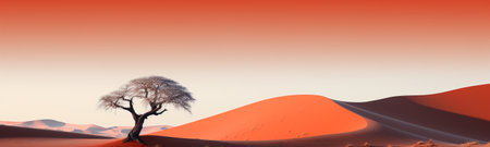 contrast between the fiery red sand dunes and a desolate white pan adorned with ancient trees. Experience the magical transformation of the landscape during dawn and dusk under the clear night skies.の素材