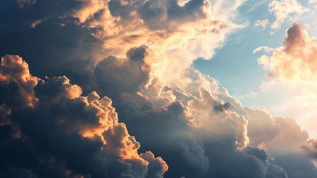 cloudscapes captivating dramatic lighting. illuminate the sky with a gentle, warm sunlight, casting enchanting long shadows that paint a celestial canvas. a dynamic play of light and darkの素材