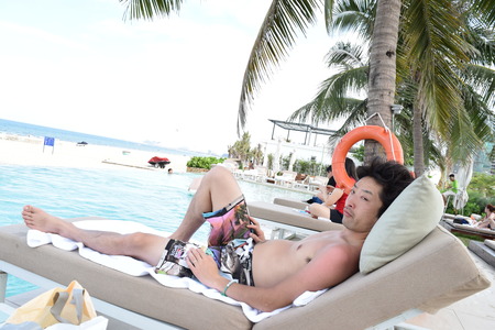 beach bed manの写真素材