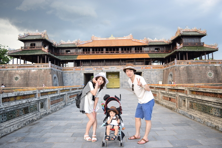 A family is doing sightseeing at Vietnamの写真素材