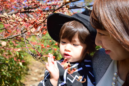 young japanese mother is playing with her sonの写真素材
