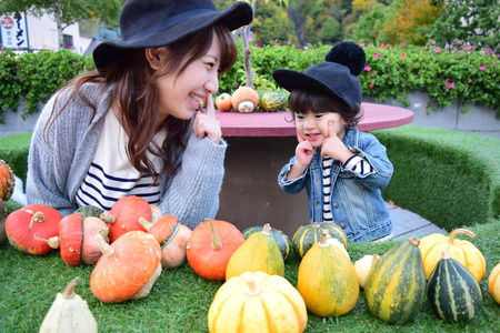 young japanese mother is playing with her sonの写真素材