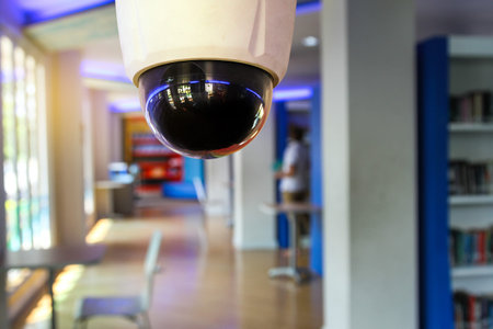 CCTV security camera or surveillance system in modern office or school.