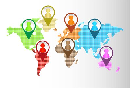 Social media network concept. design illustration with social media icons and world map. Global network mesh. Social communications background. Earth mapのイラスト素材