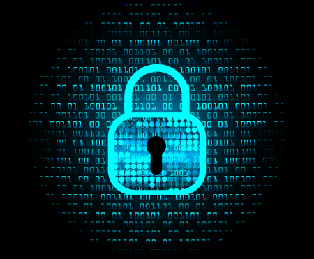 Safety concept, Closed Padlock on digital background, cyber security, Blue abstract hi speed internet technology background illustration. key vectorのイラスト素材