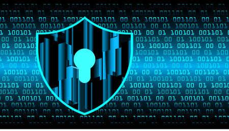Safety concept, Closed Padlock on digital background, cyber security, Blue abstract hi speed internet technology background illustration. key vectorのイラスト素材