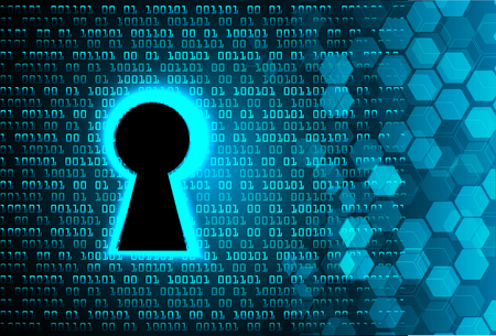 Safety concept, Closed Padlock on digital background, cyber security, Blue abstract hi speed internet technology background illustration. key vectorのイラスト素材