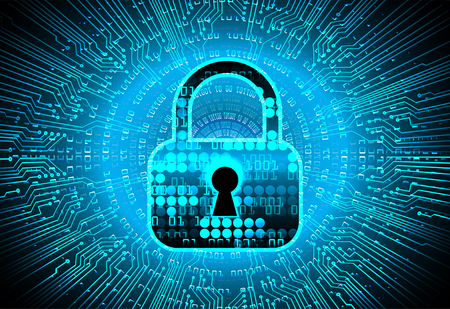 Safety concept, Closed Padlock on digital background, cyber security, Blue abstract hi speed internet technology background illustration.のイラスト素材