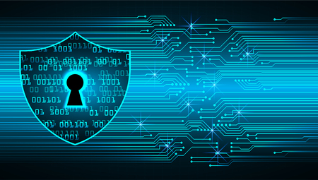 Safety concept, Closed Padlock on digital background, cyber security, Blue abstract hi speed internet technology background illustration.のイラスト素材