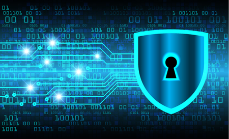 Safety concept, Closed Padlock on digital background, cyber security, Blue abstract hi speed internet technology background illustration. key vectorのイラスト素材