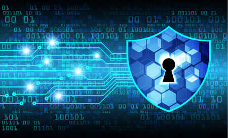 Safety concept, Closed Padlock on digital background, cyber security, Blue abstract hi speed internet technology background illustration. key vectorのイラスト素材