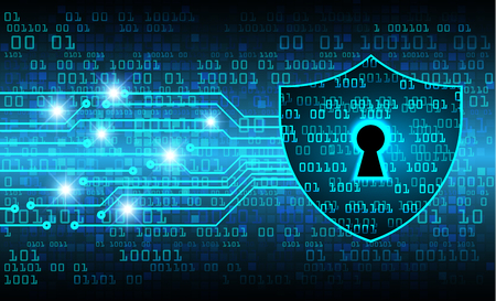 Safety concept, Closed Padlock on digital background, cyber security, Blue abstract hi speed internet technology background illustration. key vectorのイラスト素材