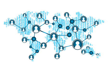 Social media network concept background. design vector illustration with world map. Global mesh communications. Earth, cyberのイラスト素材