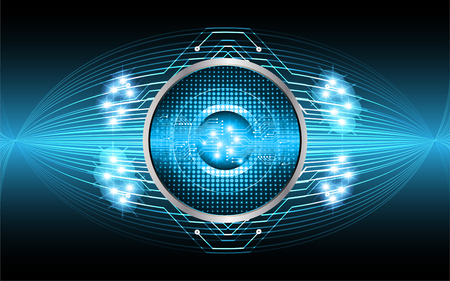Binary circuit board future technology, blue eye cyber security concept background. Abstract hi speed digital internet.のイラスト素材