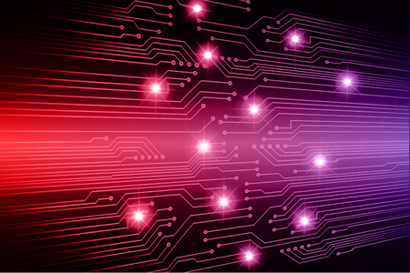Binary circuit board future technology, red cyber security concept background. Abstract hi speed digital internet.のイラスト素材