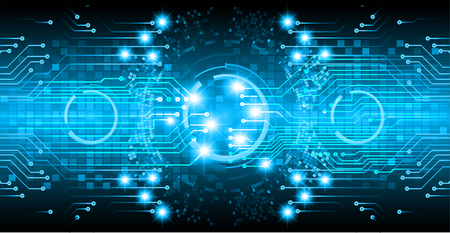 Binary circuit board future technology, blue eye cyber security concept background/ Abstract hi speed digital internet.のイラスト素材