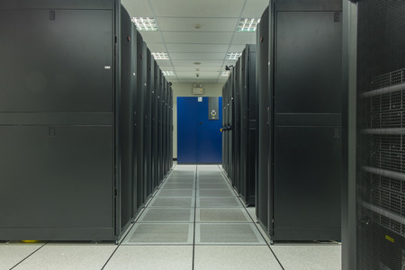 Server room with black Rack and blue Air conditionのeditorial素材