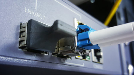 Close up fiberoptic connect to network device