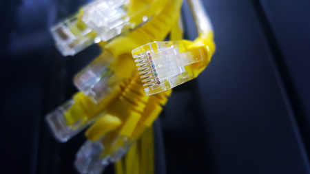Close up LAN cable. Shallow depth of field. Selective focus.の写真素材