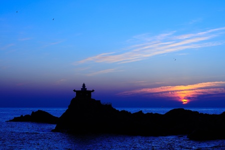 sunrise and templeの写真素材