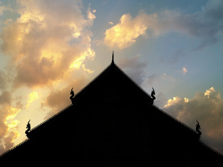 silhouette temple roof on twilight sky background