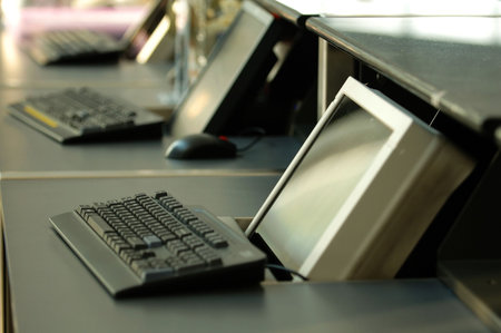 Computer terminals a airport reception counter