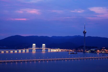 A night view of Macau city from Taipa islandの写真素材