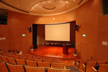 The interior of a theater, the stage and screenの写真素材