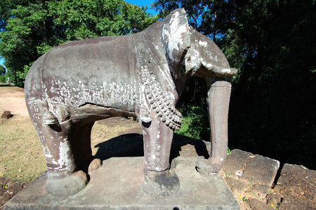 The elephant statue at East Mebon, Cambodiaの写真素材