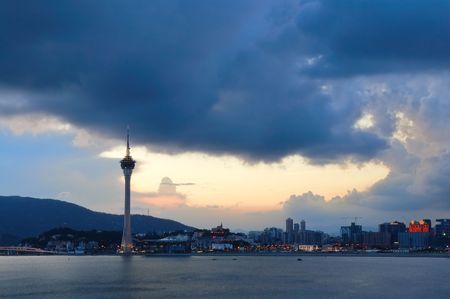The evening of Macau city viewing from Taipa islandのeditorial素材
