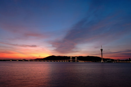 The evening of Macau city viewing from Taipa island