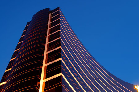 The night scene of commercial building over blue sky