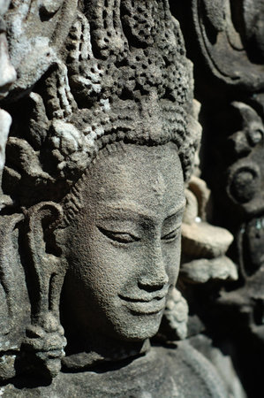 Close up of sulptured apsara, Siem Reap, Cambodiaの写真素材