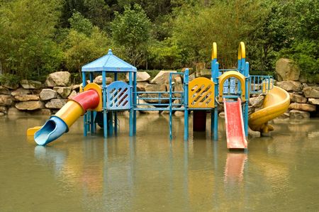 A colorful children playground on water park の写真素材