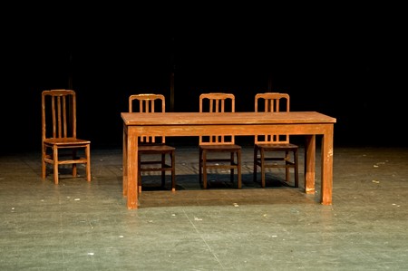 The theatrical properties, table and chairs, on stageの写真素材