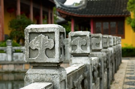 The close up view of stone carved handrail at Chinese templeの写真素材