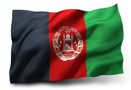 Waving flag of Afghanistan isolated on white backgroundの写真素材