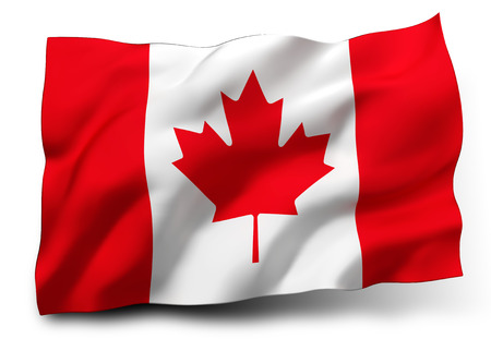 Waving flag of Canada isolated on white backgroundの写真素材
