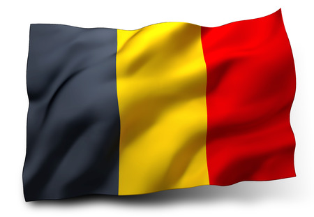 Waving flag of Belgium isolated on white backgroundの写真素材