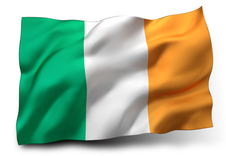 Waving flag of Ireland isolated on white backgroundの写真素材