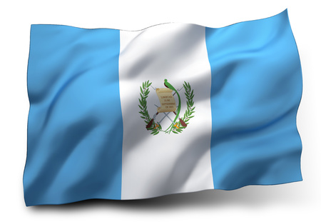Waving flag of Guatemala isolated on white backgroundの写真素材