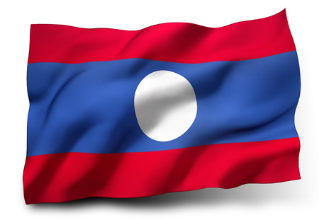 Waving flag of Laos isolated on white backgroundの写真素材