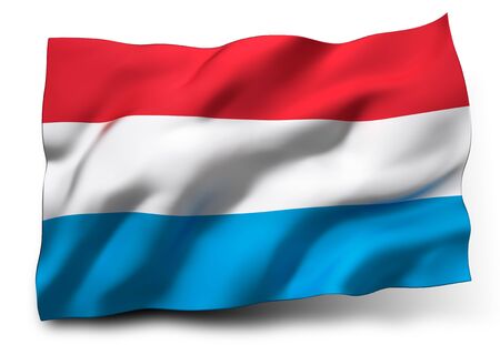 Waving flag of Luxembourg isolated on white backgroundの写真素材