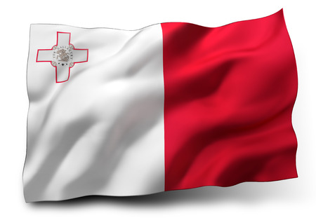 Waving flag of Malta isolated on white backgroundの写真素材