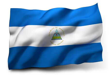 Waving flag of Nicaragua isolated on white backgroundの写真素材