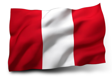 Waving flag of Peru isolated on white backgroundの写真素材